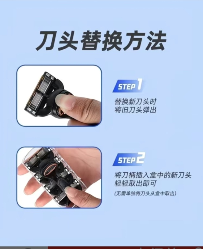 SS003: (1Tool+20Blades）Imported 5-layer universal Gillette manual razor head  （1刀架+20刀片）进口五层通用吉利剃须刀