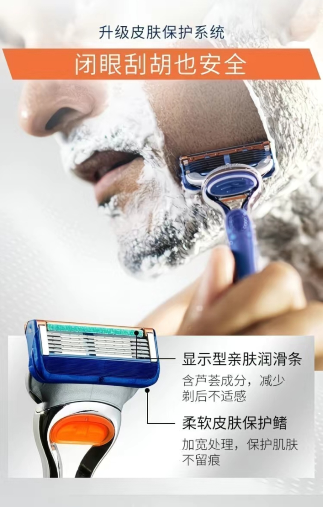 SS003: (1Tool+20Blades）Imported 5-layer universal Gillette manual razor head  （1刀架+20刀片）进口五层通用吉利剃须刀
