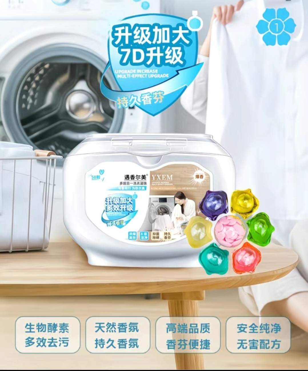 SS021: 2 Box 100 pods Powerful 7-in-1 Laundry Pods 2盒100颗 高效七合一洗衣凝珠